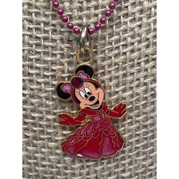 Disney Minnie Mouse Necklace Red Princess Dress Rhinestone Ball Chain 18" - Picture 2 of 4